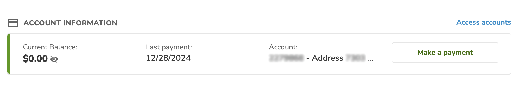 Account Information on Homepage