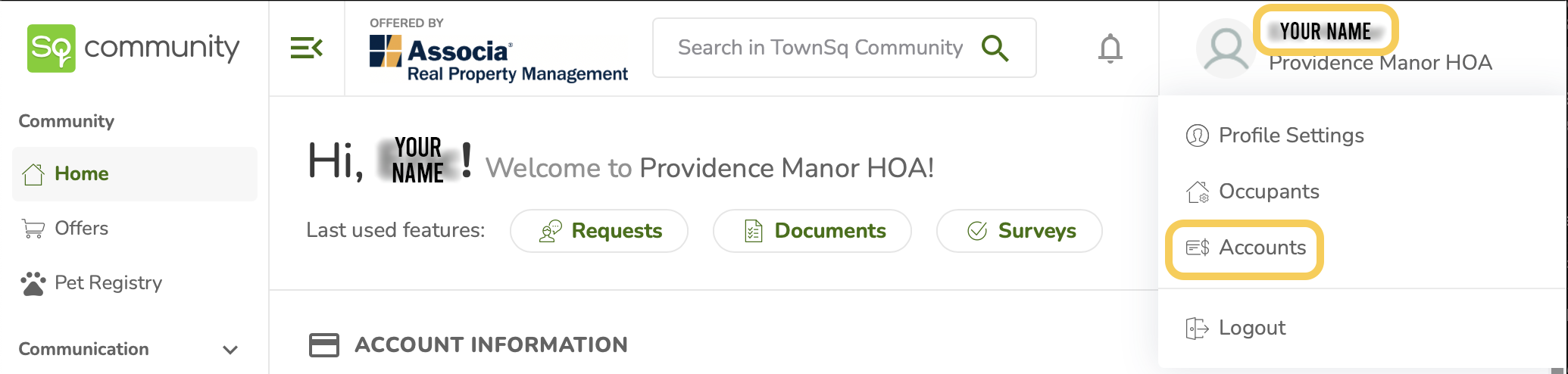Click Name then Accounts