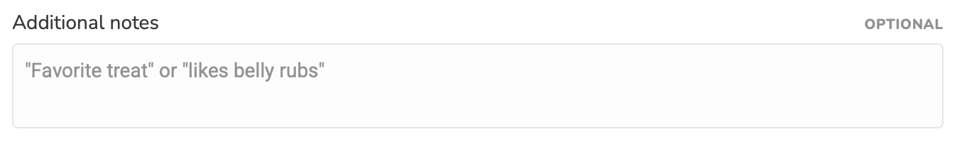 add additional notes about your pet