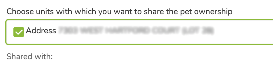 check box to share the pet with your unit (address) and others in your home