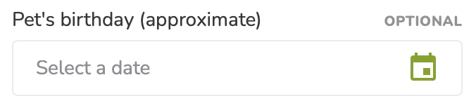 Select your pet's birthdate