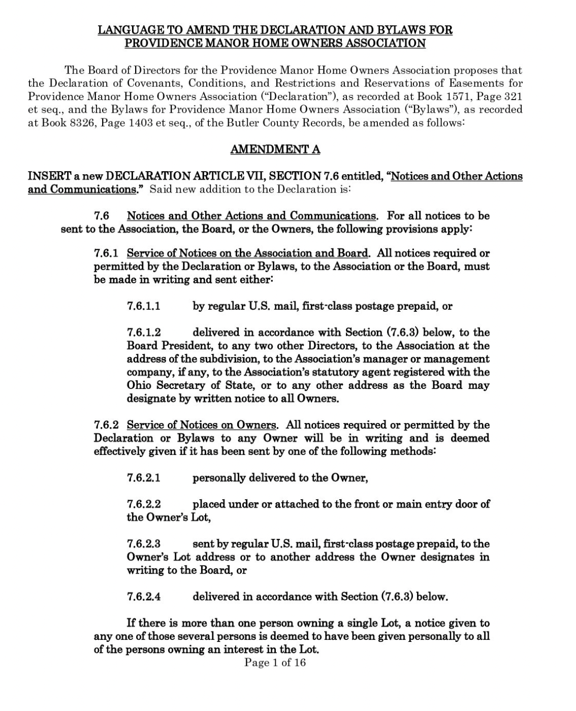 Proposed Amendments Page