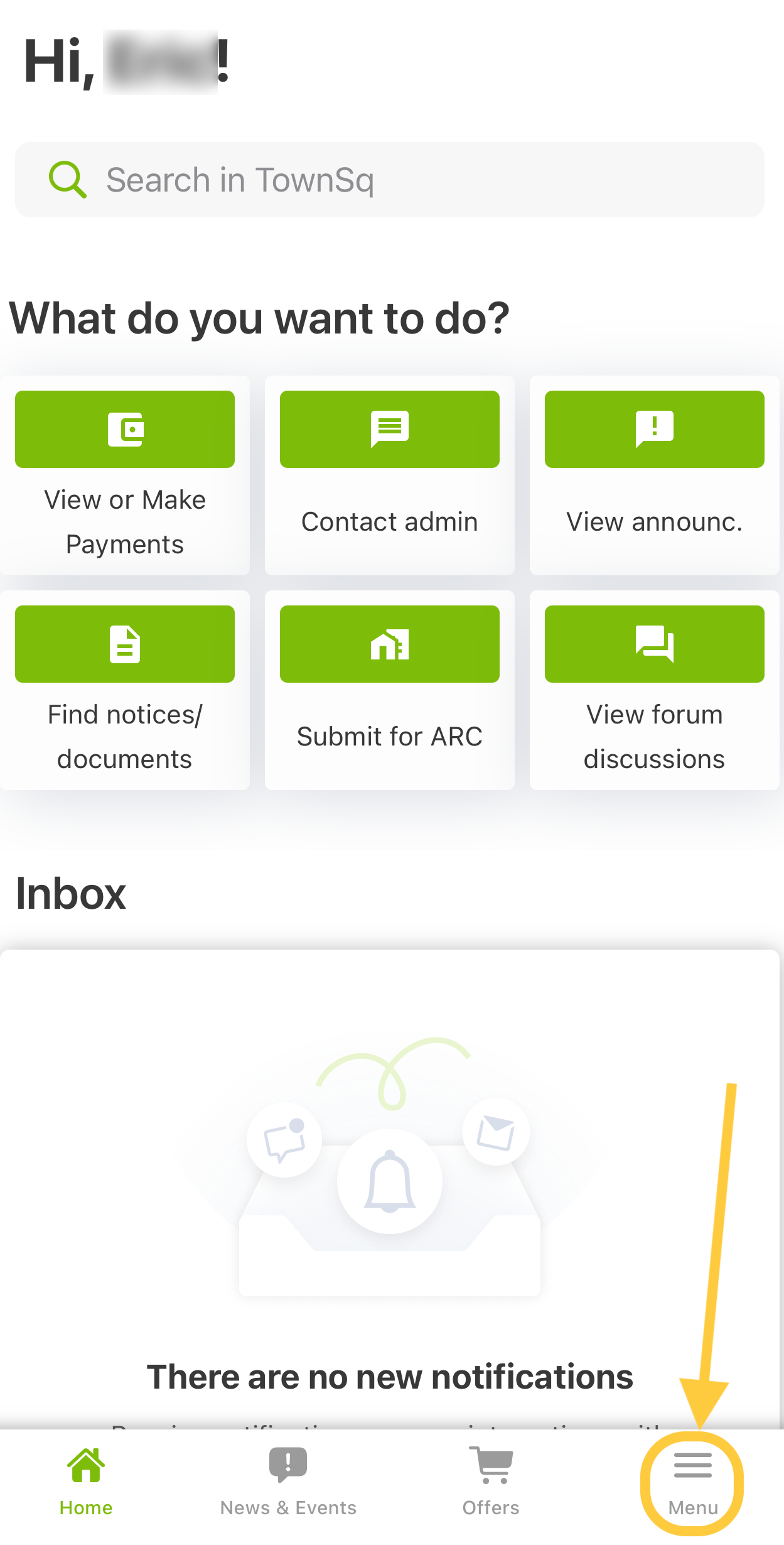 Submit to ARC select menu from TownSq app