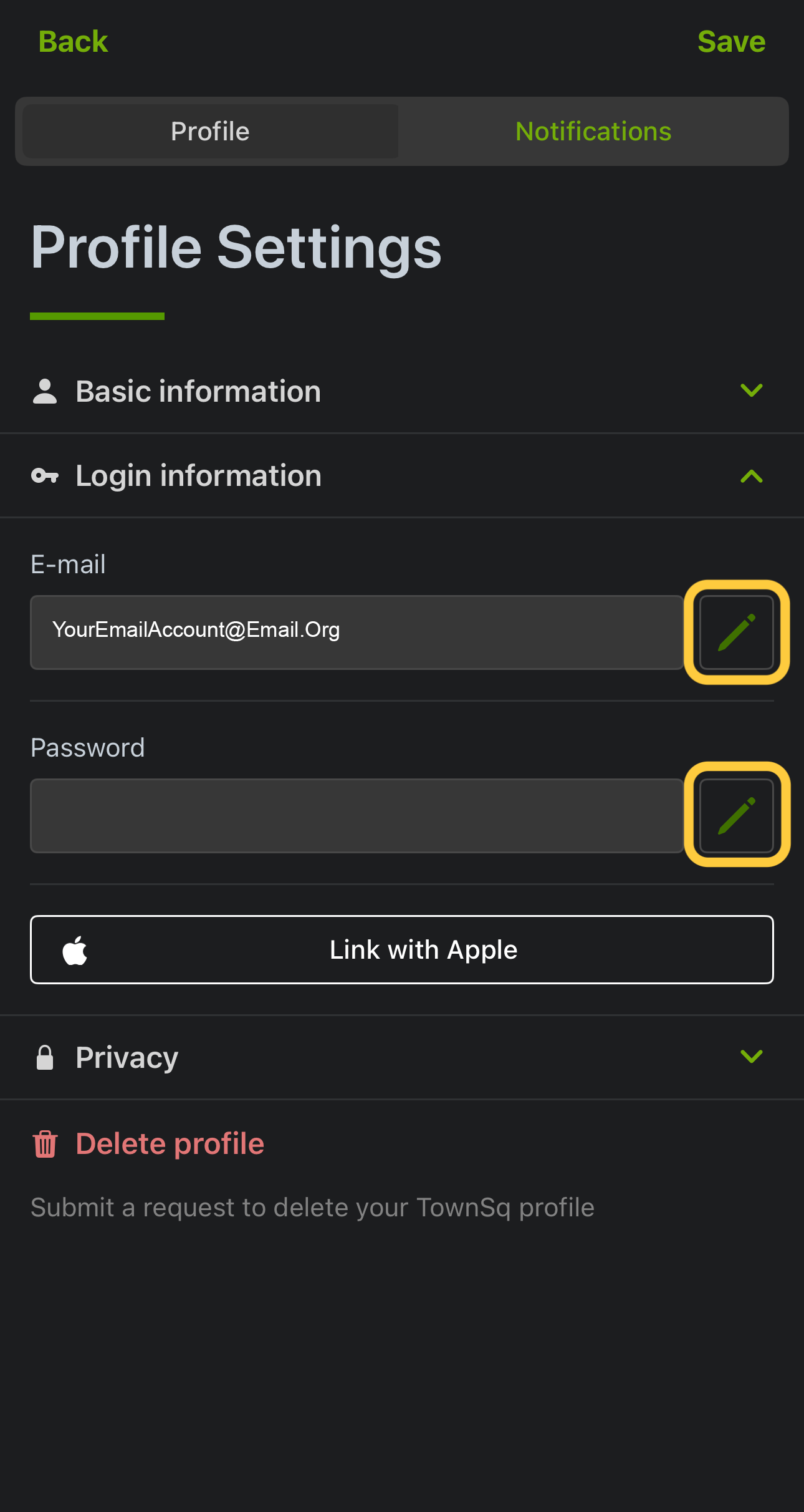 TownSq App Pencil. Icon for email or password