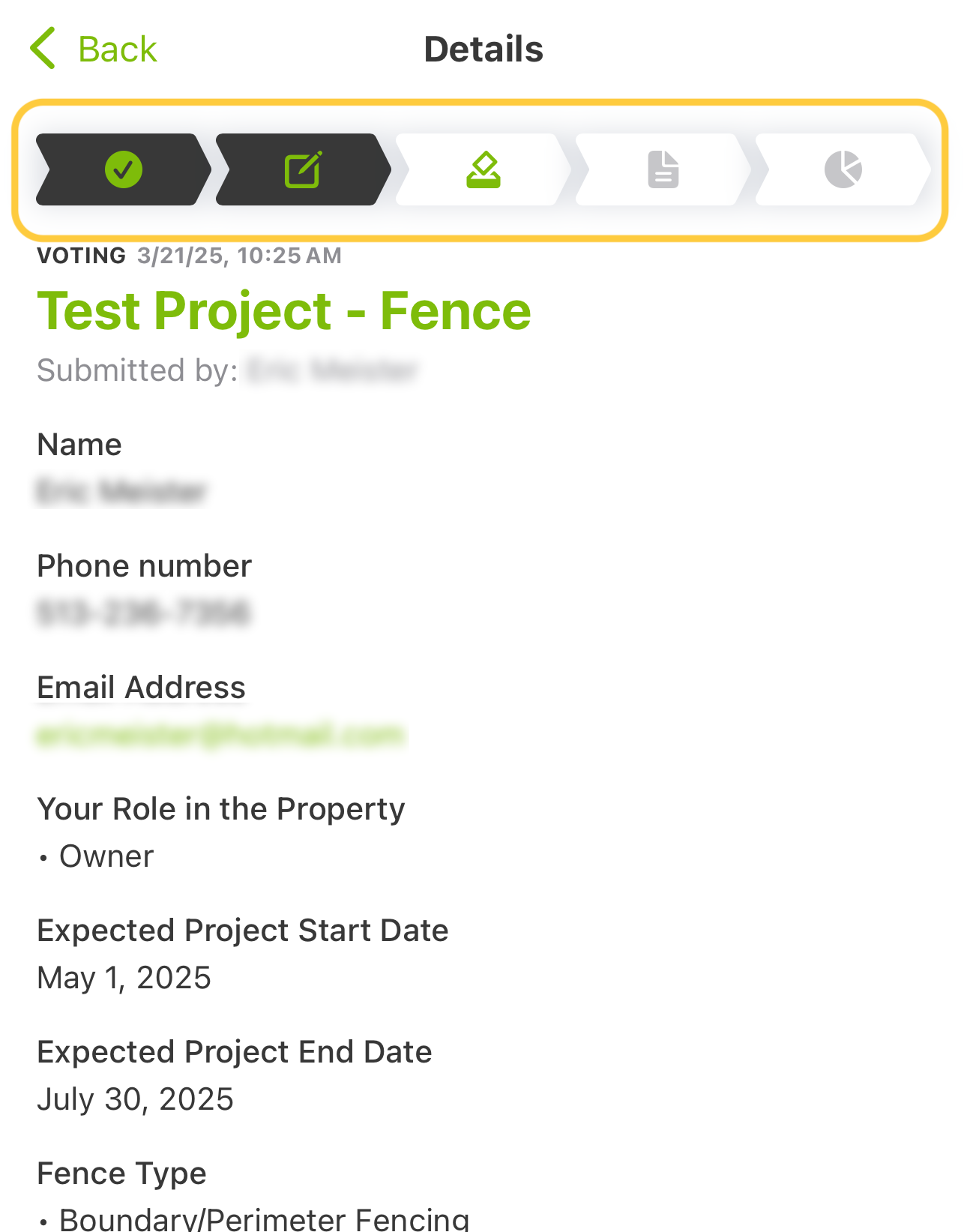 TownSq app progress bar on ARC project