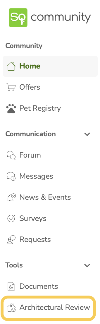 TownSq leftside navigation Architectural Review browser